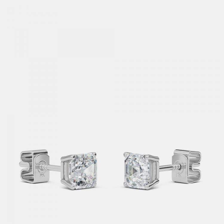 Pre Owned 7.00 Ct Asscher 14K White Gold Lab Grown Diamond Solitaire 4 Prong Earring