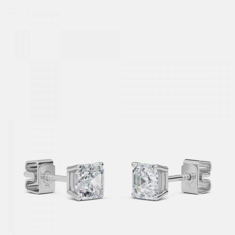 Pre Owned 8.00 Ct Asscher 14K White Gold Lab Grown Diamond Solitaire 4 Prong Earring