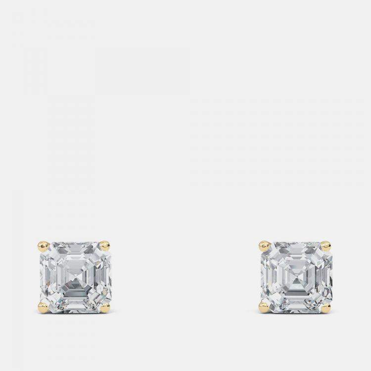 Pre Owned 7.00 Ct Asscher 14K Yellow Gold Lab Grown Diamond Solitaire 4 Prong Earring