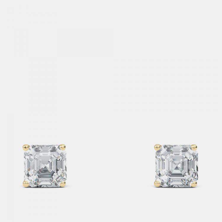 Pre Owned 8.00 Ct Asscher 14K Yellow Gold Lab Grown Diamond Solitaire 4 Prong Earring