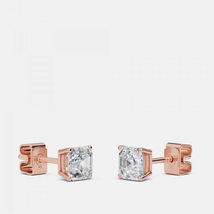 Pre Owned 5.00 Ct Asscher 14K Rose Gold Lab Grown Diamond Solitaire 4 Prong Earring
