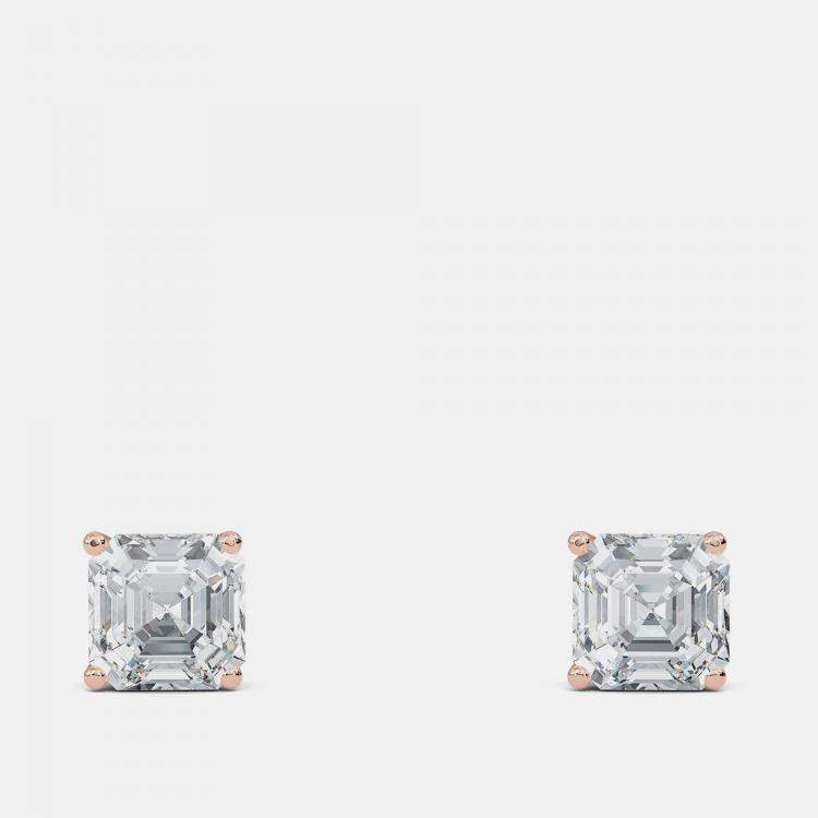 Pre Owned 5.00 Ct Asscher 14K Rose Gold Lab Grown Diamond Solitaire 4 Prong Earring