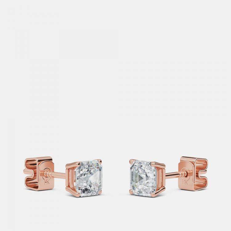 Pre Owned 6.00 Ct Asscher 14K Rose Gold Lab Grown Diamond Solitaire 4 Prong Earring