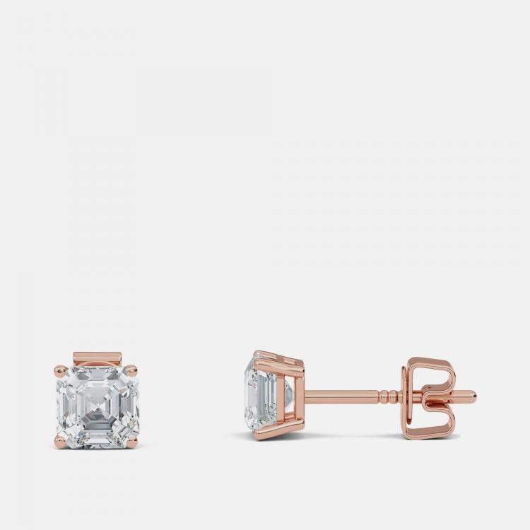Pre Owned 7.00 Ct Asscher 14K Rose Gold Lab Grown Diamond Solitaire 4 Prong Earring