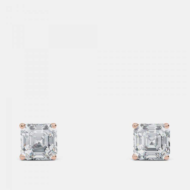 Pre Owned 8.00 Ct Asscher 14K Rose Gold Lab Grown Diamond Solitaire 4 Prong Earring