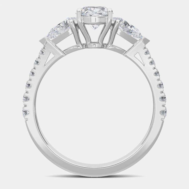 Pre Owned 14K White Gold Pear Shaped With Round Lab Grown Diamonds Bridal Ring (1.50Ctw With 3/4Th Ct) US 7