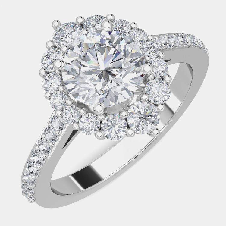 Pre Owned 14K Halo Lab Grown Diamonds Bridal Ring (2Ctw Rd 1.25Ct) US 7