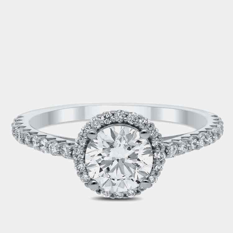 Pre Owned 14K Single Halo Lab Grown Diamonds Bridal Ring US 7