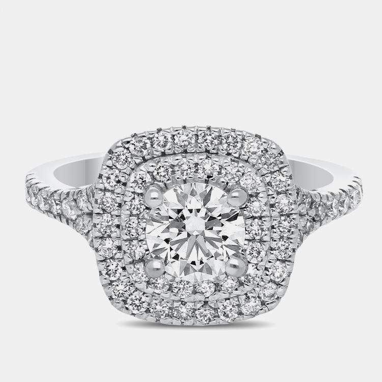 Pre Owned 14K Double Halo Lab Grown Diamonds Bridal Ring US 7