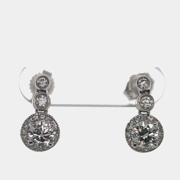 Pre Owned 14K Yellow gold Blue Round Cut White Halo Lab Grown Diamonds Earrings (0.903Ct)