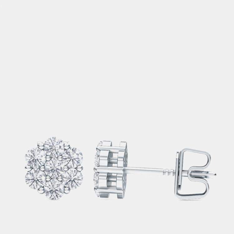 Pre Owned 7 Stone Cluster Lab Grown Diamonds Earrings (1 Ctw)