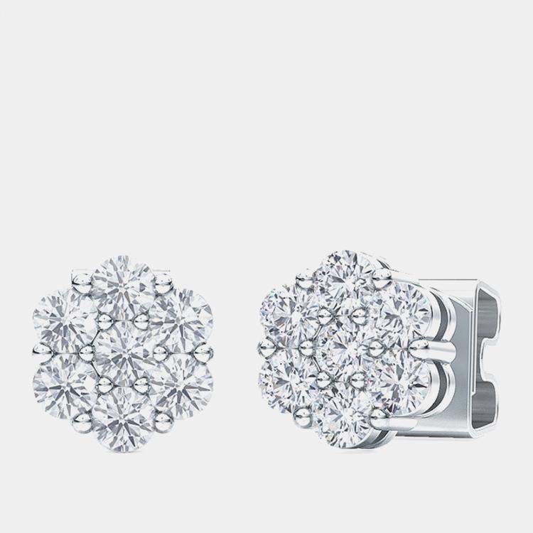 Pre Owned 7 Stone Cluster Lab Grown Diamonds Earrings (1 Ctw)