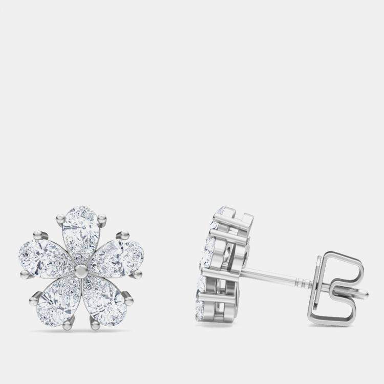 Pre Owned 14K Pear Flower Lab Grown Diamonds Earrings (1 1/2 Ctw) 