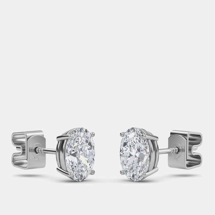 Pre Owned 14K Oval Cut Solitaire Lab Grown Diamonds Earrings (1/2 Ctw)
