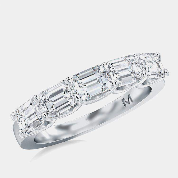 Pre Owned 5 Lab Grown Diamonds Emeral cut Sideways Band (1 Ctw) US 7