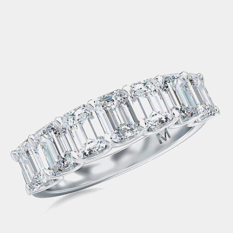 Pre Owned 7 Lab Grown Diamonds Emeral cut Set Straight Band (1 1/2 Ctw) US 7