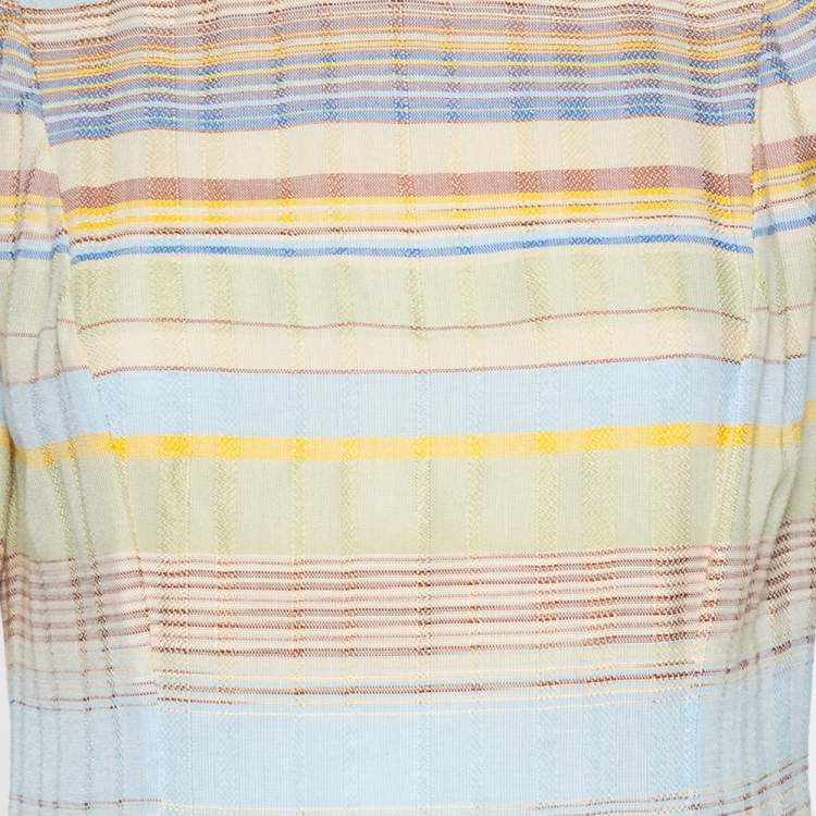 Pre Owned Madiyah Al Sharqi Multicolor Striped Textured Cotton Lace Trim Detail Maxi Dress M