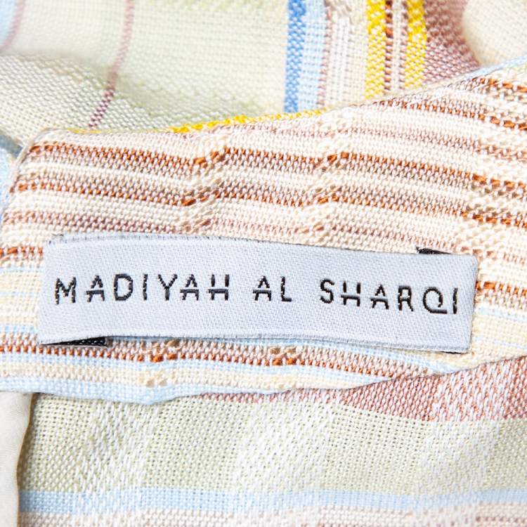 Pre Owned Madiyah Al Sharqi Multicolor Striped Textured Cotton Lace Trim Detail Maxi Dress M