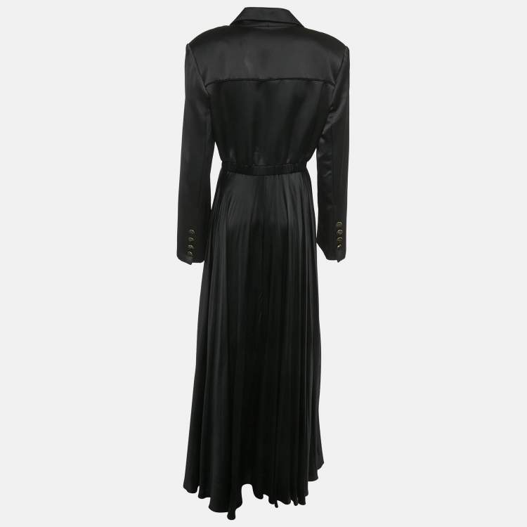 Pre Owned Mae Black Satin Double Breasted Plisse Maxi Dress XL