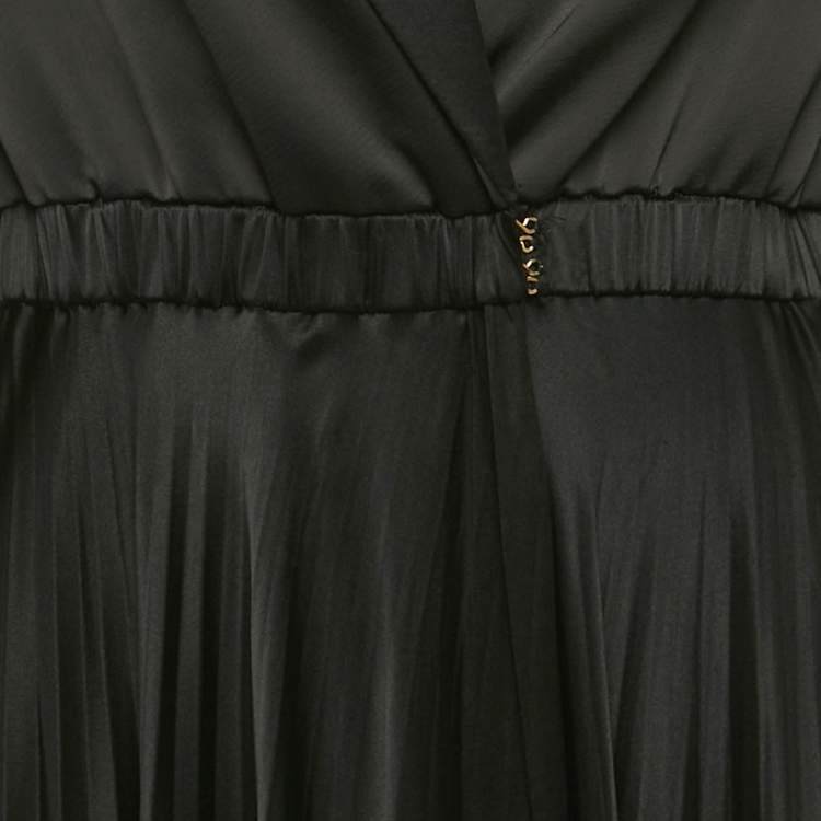 Pre Owned Mae Black Satin Double Breasted Plisse Maxi Dress XL