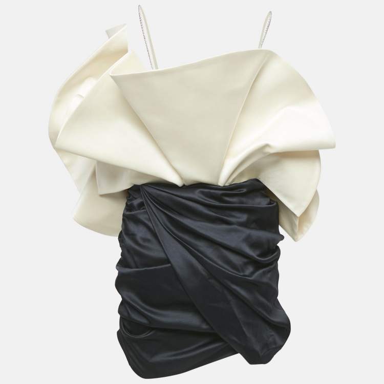 Pre Owned Magda Butrym Black/Cream Silk Blend Belgrade Mini Dress M