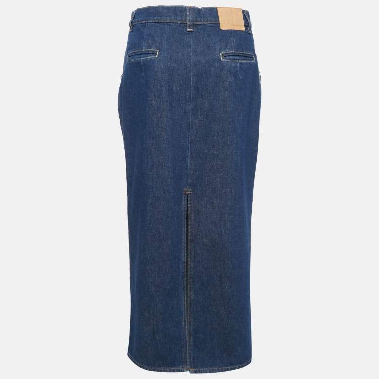 Pre Owned Magda Butrym Navy Blue Denim Midi Skirt M