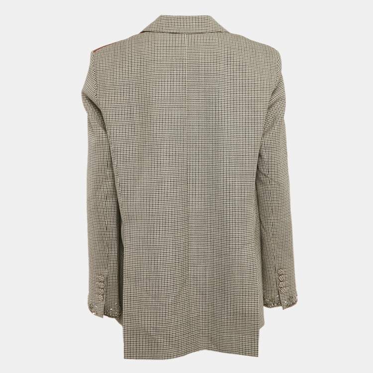 Pre Owned Magda Butrym Brown Checked Leather Trim Embroidered Arkansas Blazer M