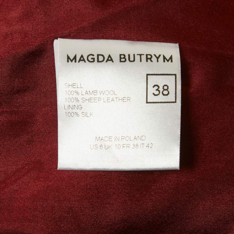 Pre Owned Magda Butrym Brown Checked Leather Trim Embroidered Arkansas Blazer M