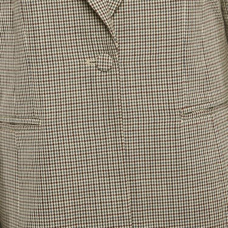 Pre Owned Magda Butrym Brown Checked Leather Trim Embroidered Arkansas Blazer M