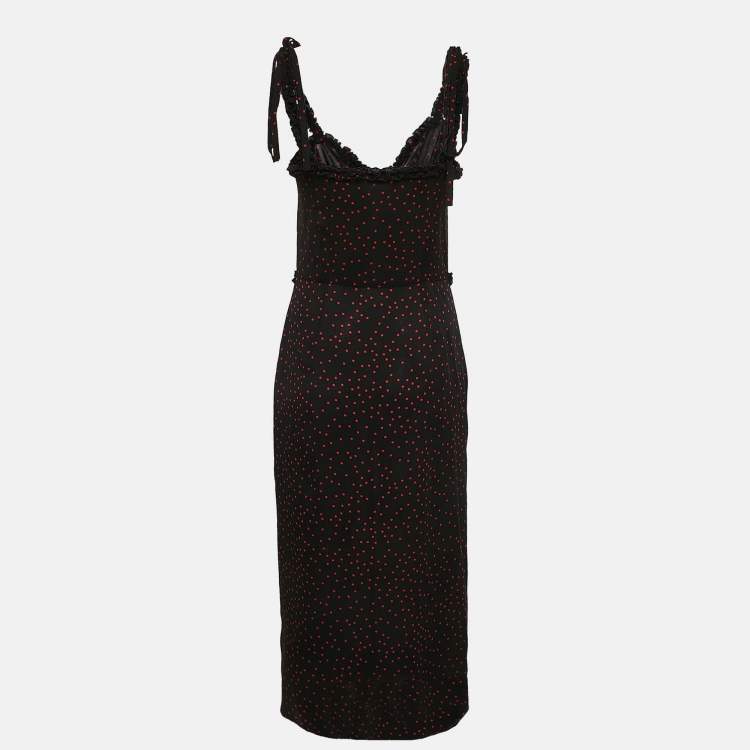 Pre Owned Magda Butrym Black Polka Dots Print Silk Ruffled Midi Dress S