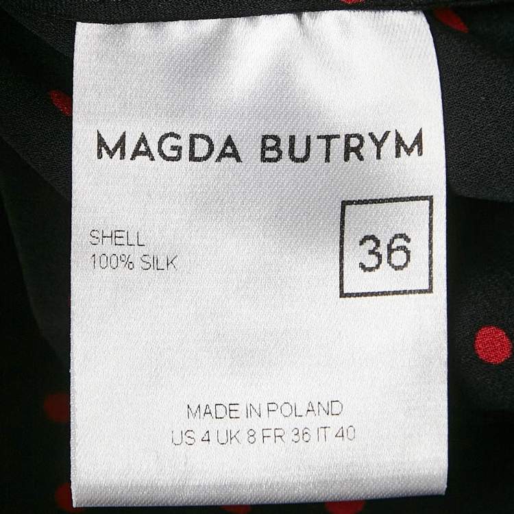 Pre Owned Magda Butrym Black Polka Dots Print Silk Ruffled Midi Dress S