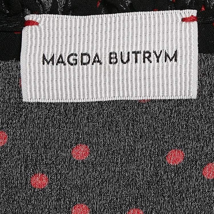 Pre Owned Magda Butrym Black Polka Dots Print Silk Ruffled Midi Dress S