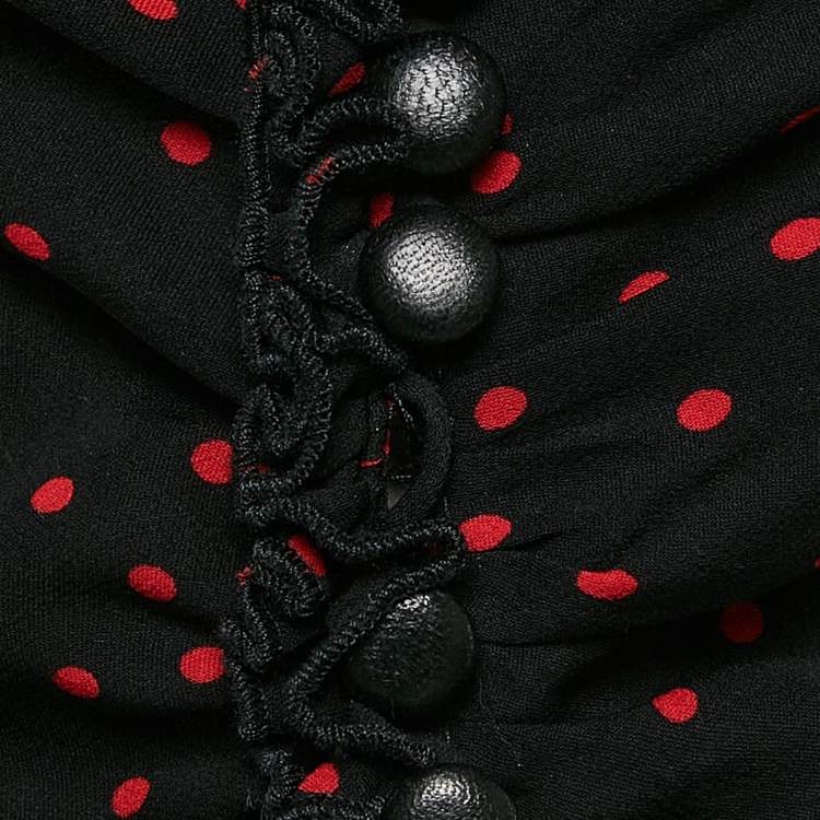 Pre Owned Magda Butrym Black Polka Dots Print Silk Ruffled Midi Dress S