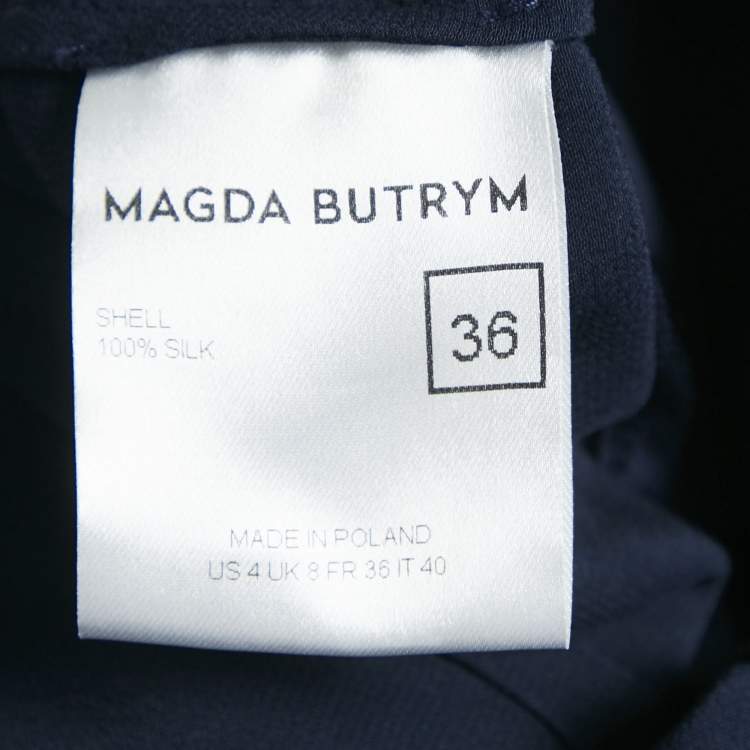 Pre Owned Magda Butrym Navy Blue satin Silk Ruffled Asymmetric Sleeve Midi Dress S