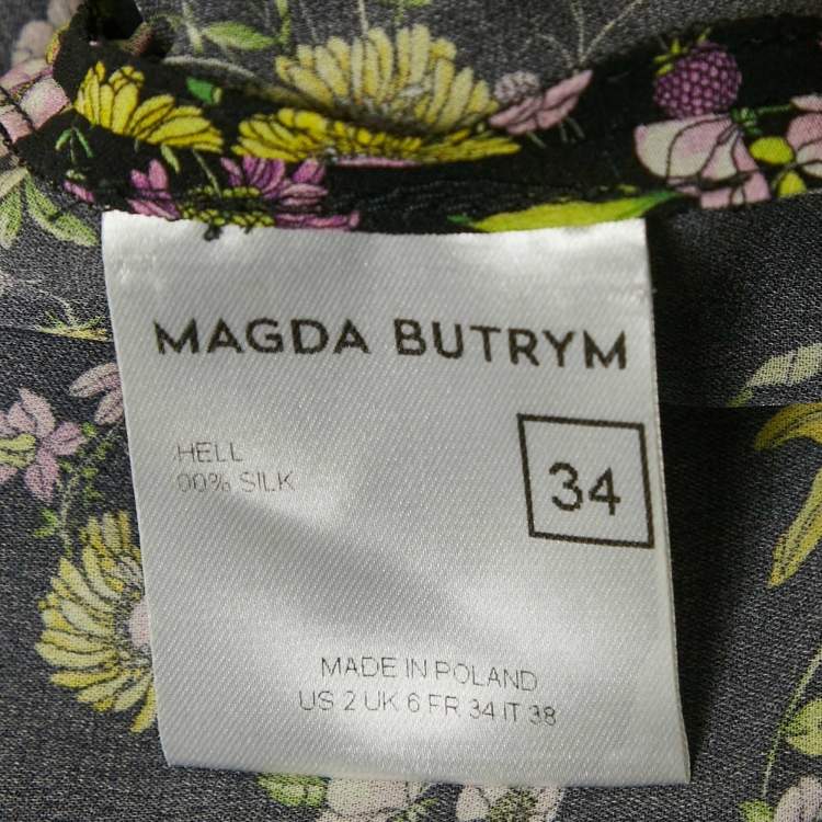 Pre Owned Magda Butrym Black Floral Print Silk Cold-Shoulder Short Dress S