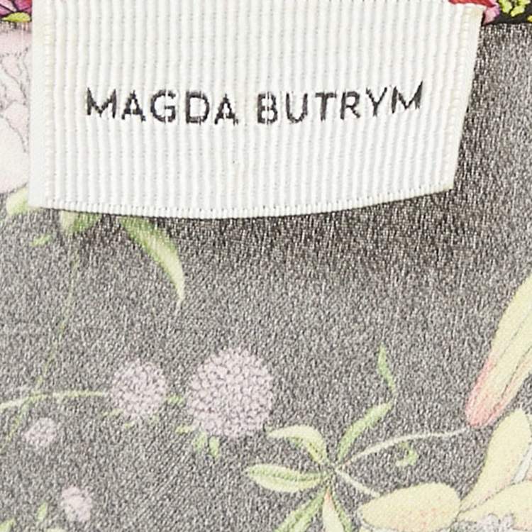 Pre Owned Magda Butrym Black Floral Print Silk Cold-Shoulder Short Dress S
