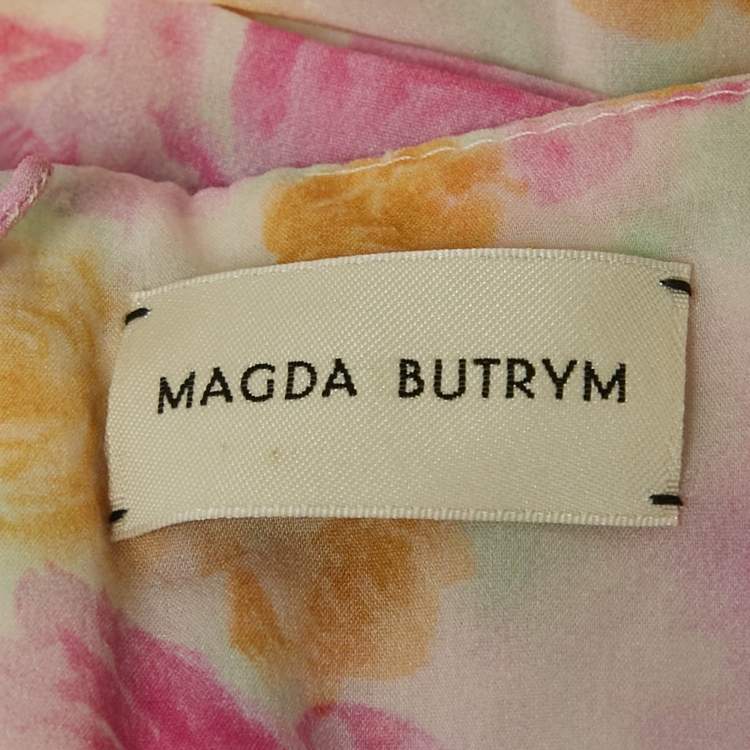Pre Owned Magda Butrym Multicolor Floral Print Crepe Draped Sleeveless Mini Dress S