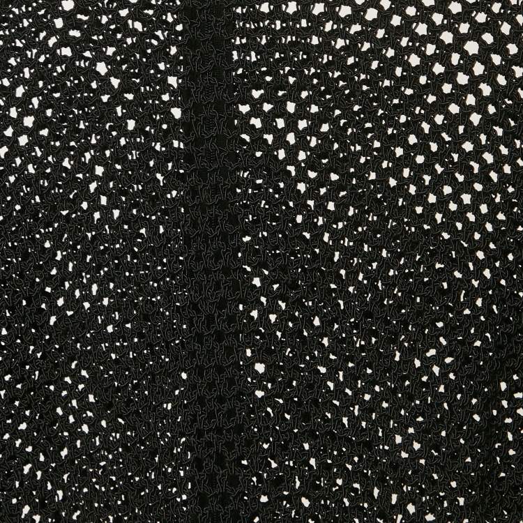 Pre Owned Magda Butrym Black Crochet Ruffled Cold Shoulder Bodysuit M