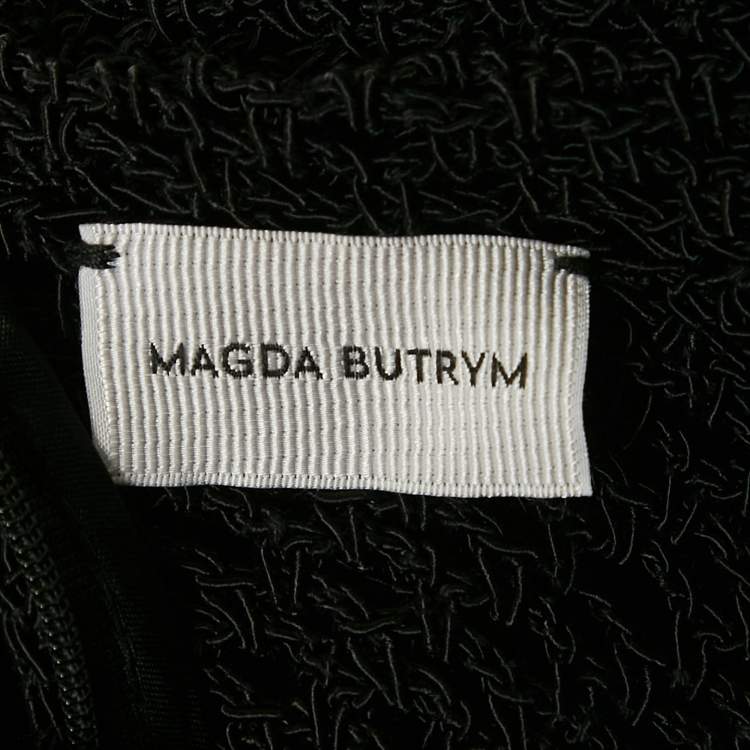Pre Owned Magda Butrym Black Crochet Ruffled Cold Shoulder Bodysuit M
