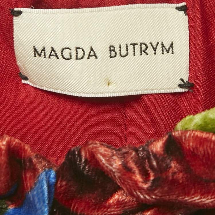 Pre Owned Magda Butrym Multicolor/Red Printed Velvet Ruched Crop Top S