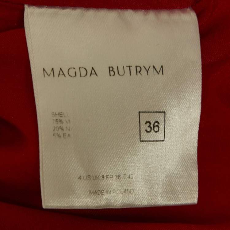 Pre Owned Magda Butrym Multicolor/Red Printed Velvet Ruched Crop Top S