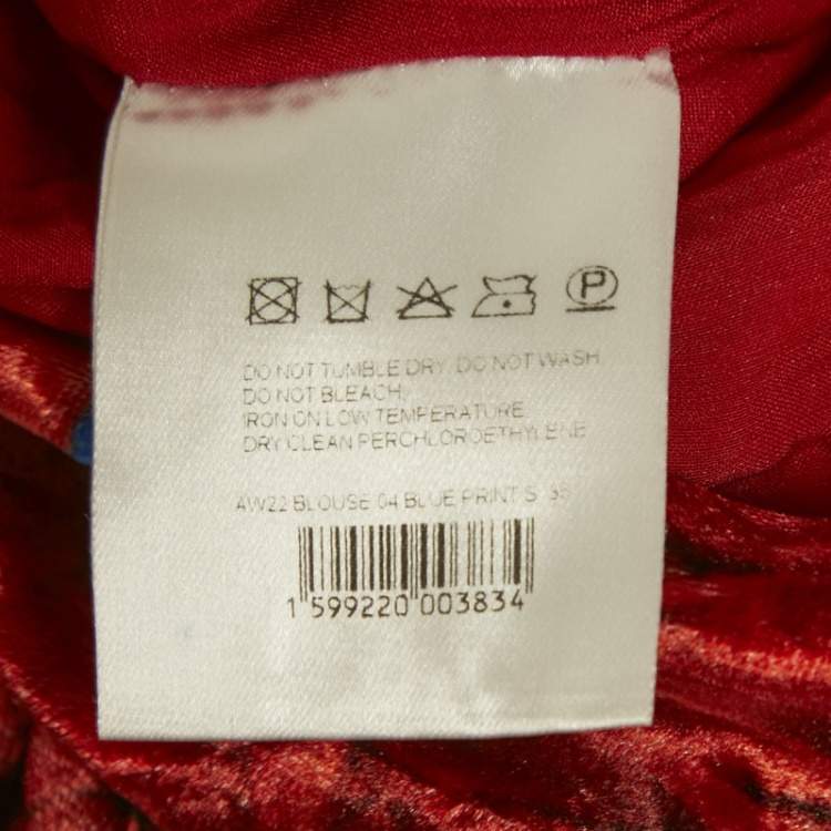 Pre Owned Magda Butrym Multicolor/Red Printed Velvet Ruched Crop Top S