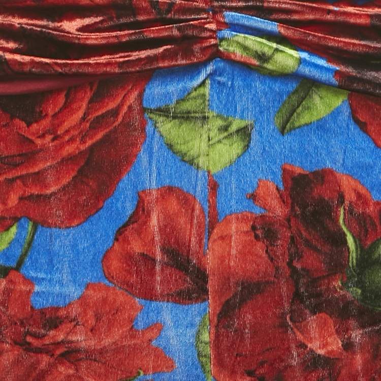 Pre Owned Magda Butrym Multicolor/Red Rose Print Velvet Drape Detail Leggings S