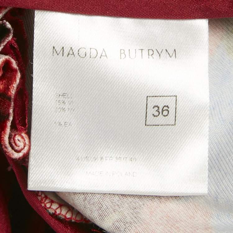 Pre Owned Magda Butrym Multicolor/Red Rose Print Velvet Drape Detail Leggings S