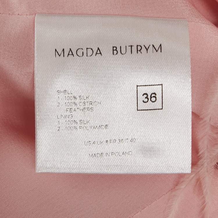 Pre Owned Magda Butrym Pink Silk and Ostrich Feather Strapless Mini Dress S