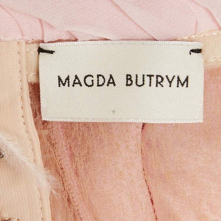 Pre Owned Magda Butrym Pink Silk and Ostrich Feather Strapless Mini Dress S