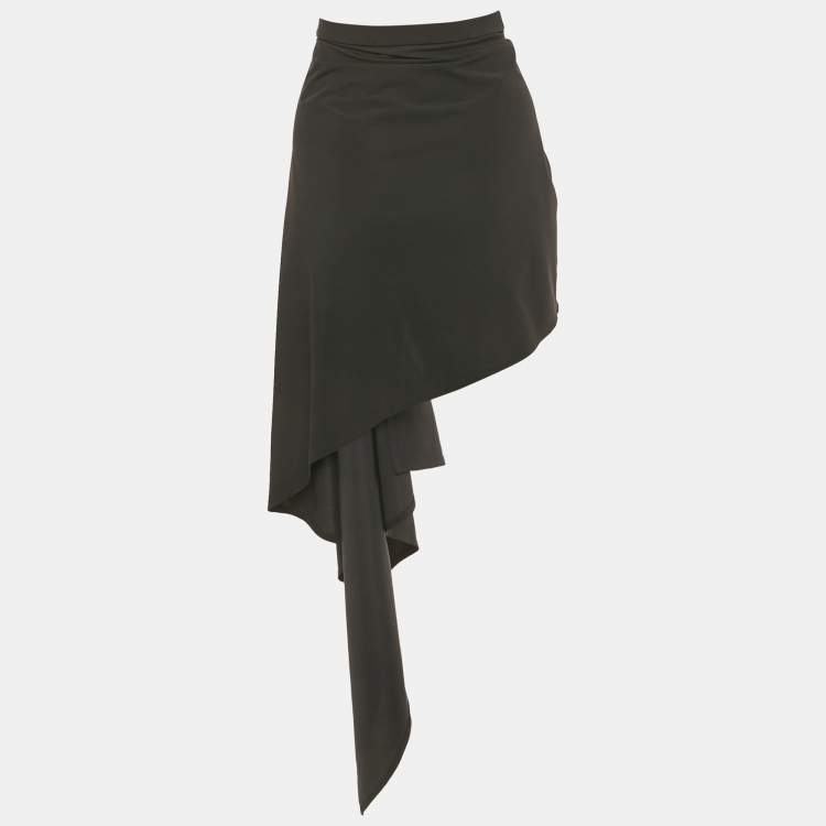 Pre Owned Magda Butrym Black Floral Applique Jersey Drape Mini Skirt M