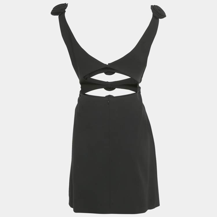 Pre Owned Magda Butrym Black Flower Applique Wool Cut -Out Mini Dress L