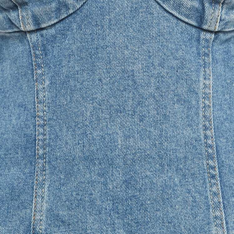 Pre Owned Magda Butrym Blue Denim Strapless Mini Dress S