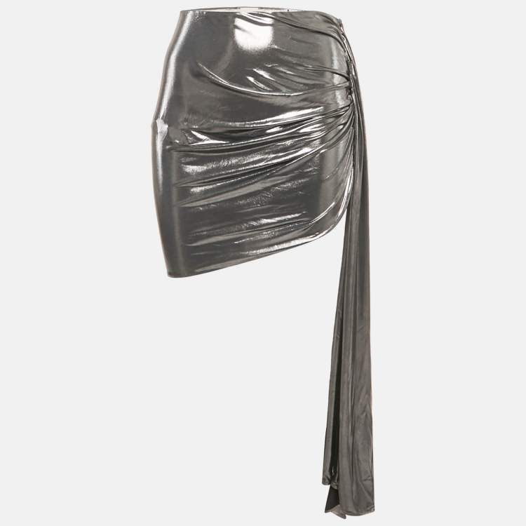 Pre Owned Magda Butrym Metallic Lurex Jersey Asymmetric Mini Skirt S
